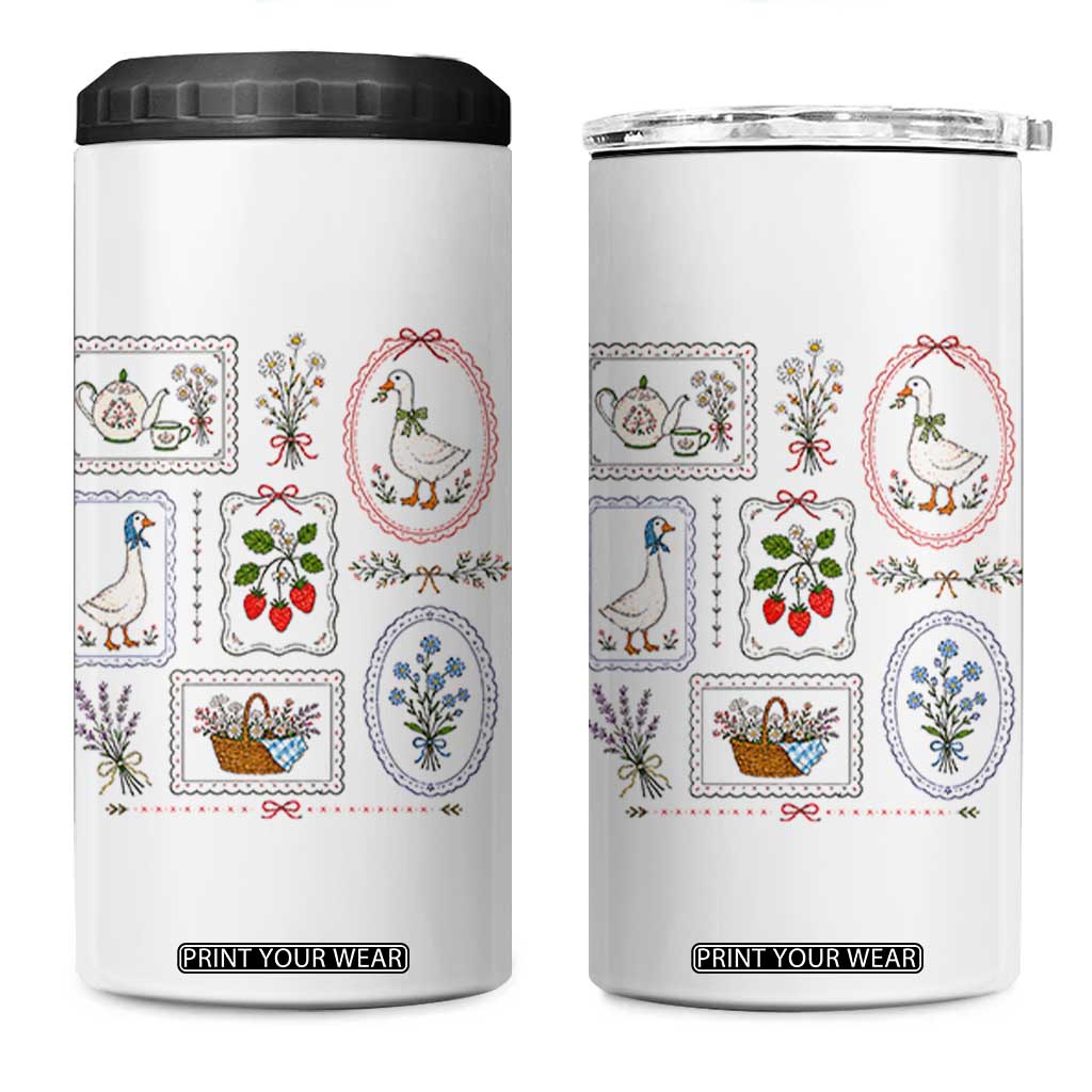 Cottagecore Goose 4 in 1 Can Cooler Tumbler Strawberry Gardening Summer Spring TS10 One Size: 16 oz White Print Your Wear