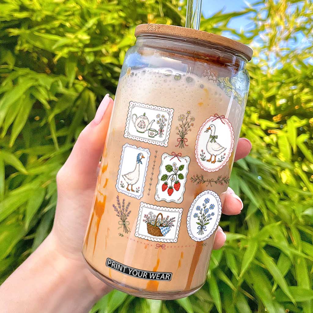 Cottagecore Goose Glass Can Strawberry Gardening Summer Spring TS10 White Print Your Wear