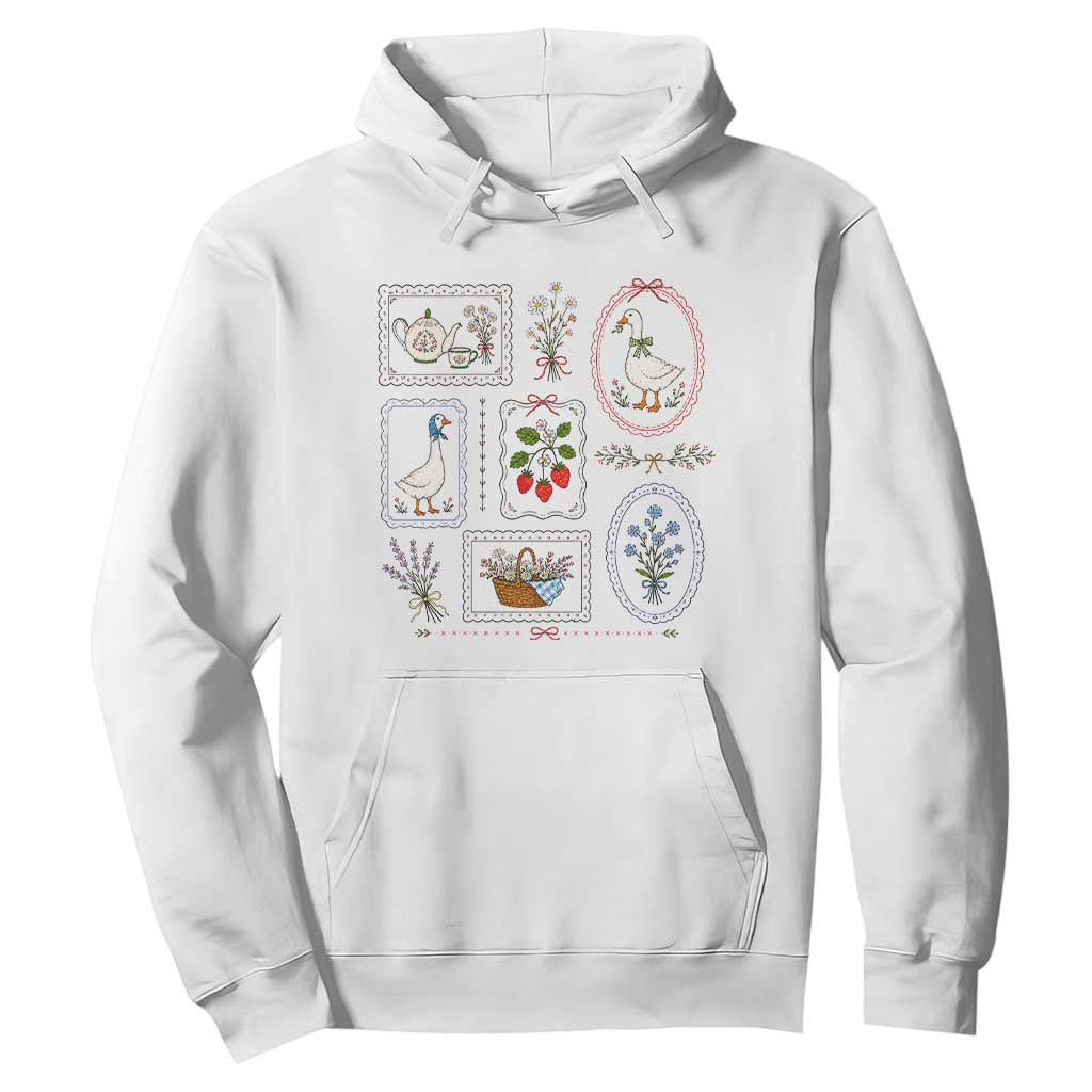 Cottagecore Goose Hoodie Strawberry Gardening Summer Spring TS10 White Print Your Wear