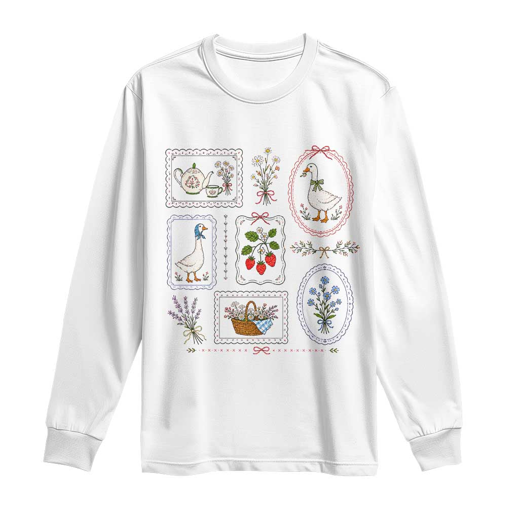 Cottagecore Goose Long Sleeve Shirt Strawberry Gardening Summer Spring TS10 White Print Your Wear