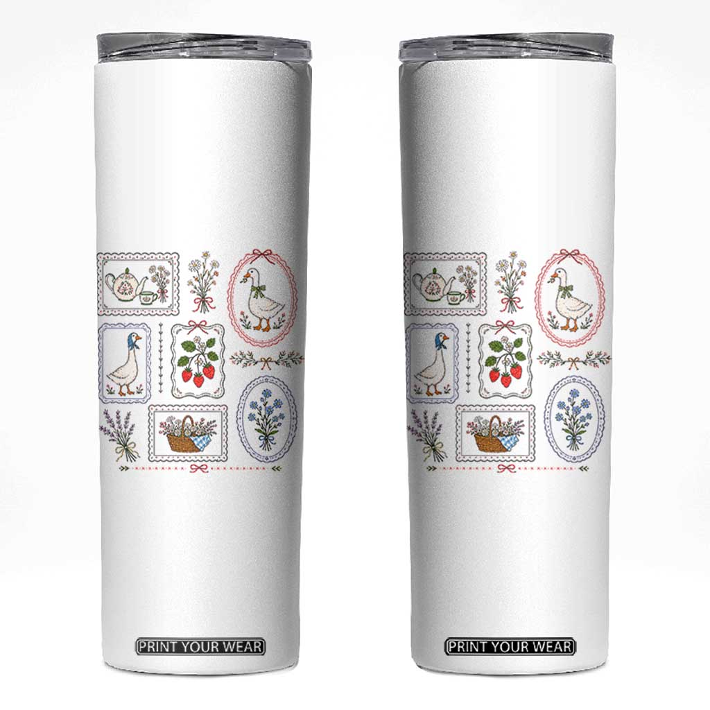 Cottagecore Goose Skinny Tumbler Strawberry Gardening Summer Spring TS10 White Print Your Wear