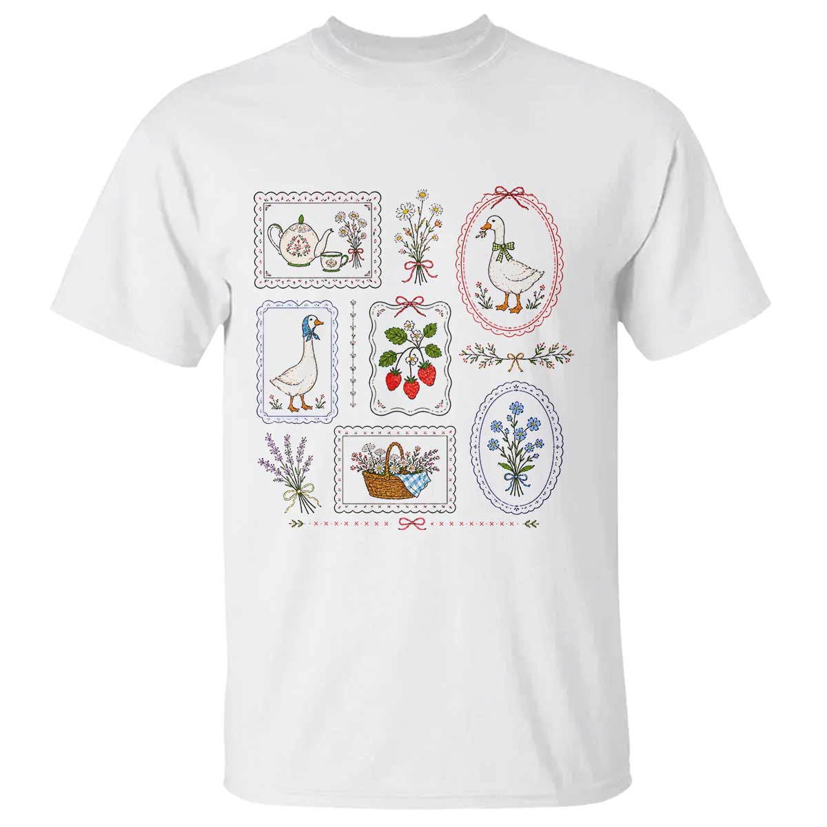 Cottagecore Goose T Shirt Strawberry Gardening Summer Spring TS10 White Print Your Wear