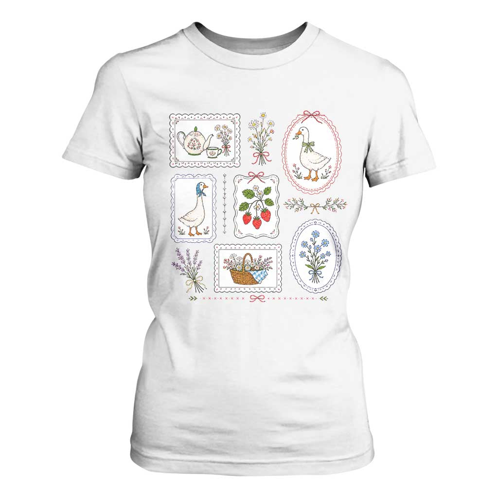 Cottagecore Goose T Shirt For Women Strawberry Gardening Summer Spring TS10 White Print Your Wear