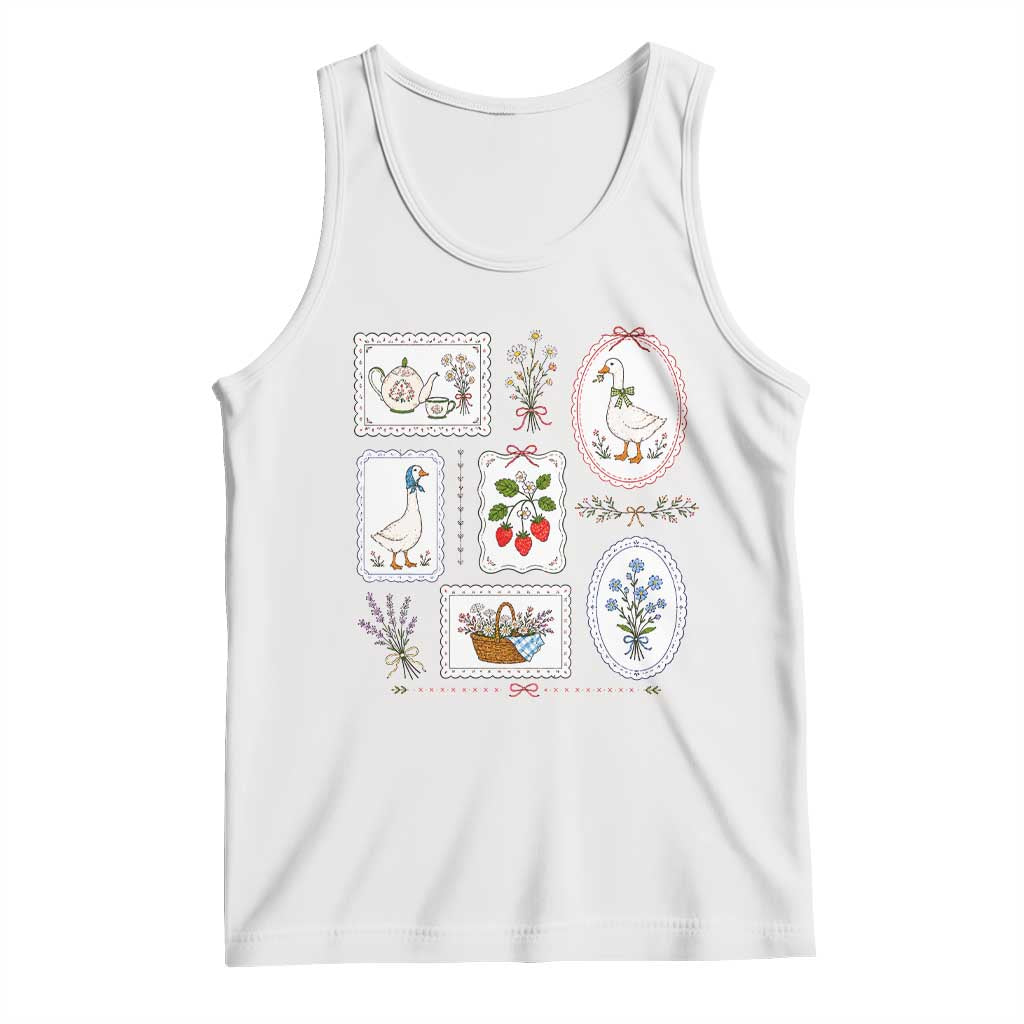 Cottagecore Goose Tank Top Strawberry Gardening Summer Spring TS10 White Print Your Wear