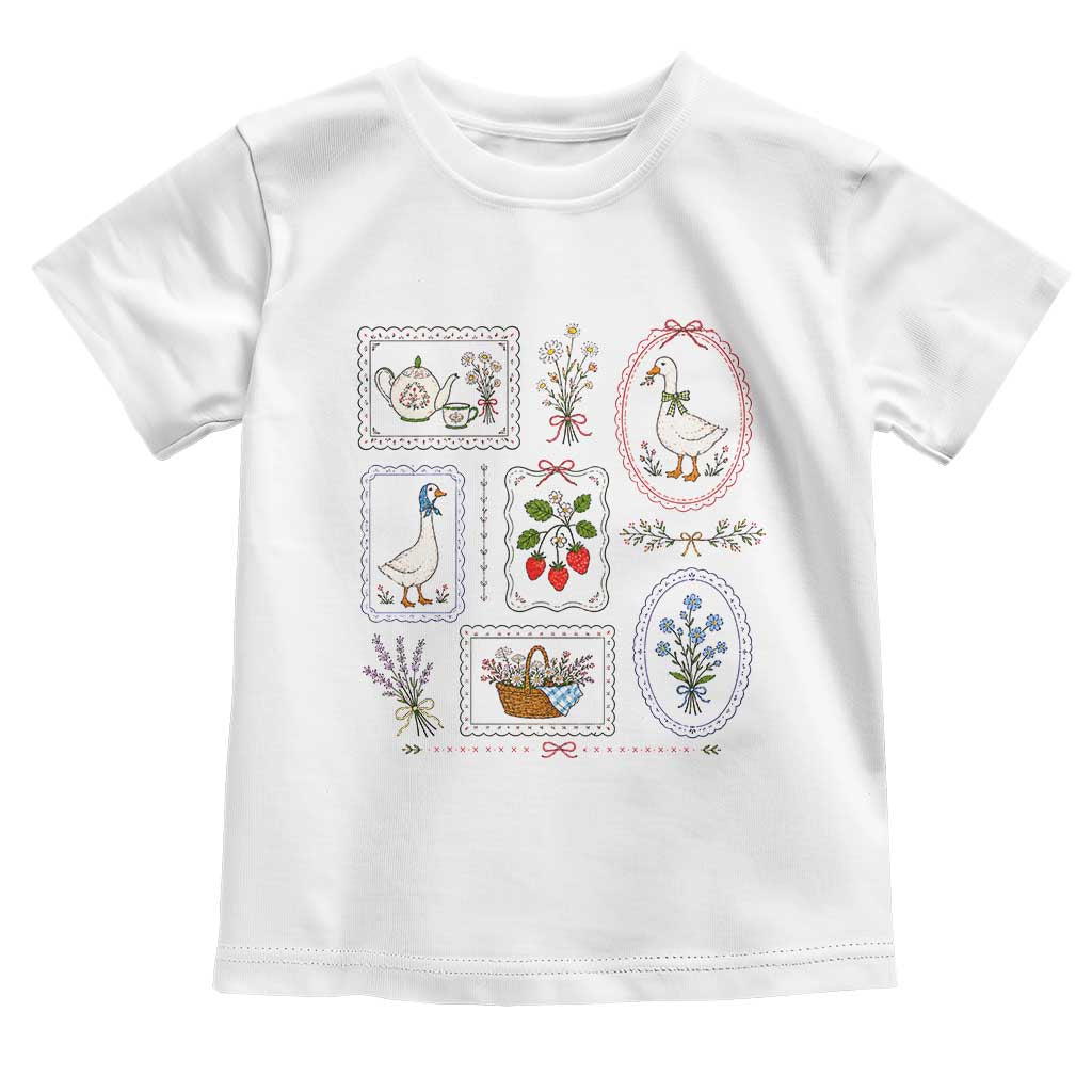 Cottagecore Goose Toddler T Shirt Strawberry Gardening Summer Spring TS10 White Print Your Wear