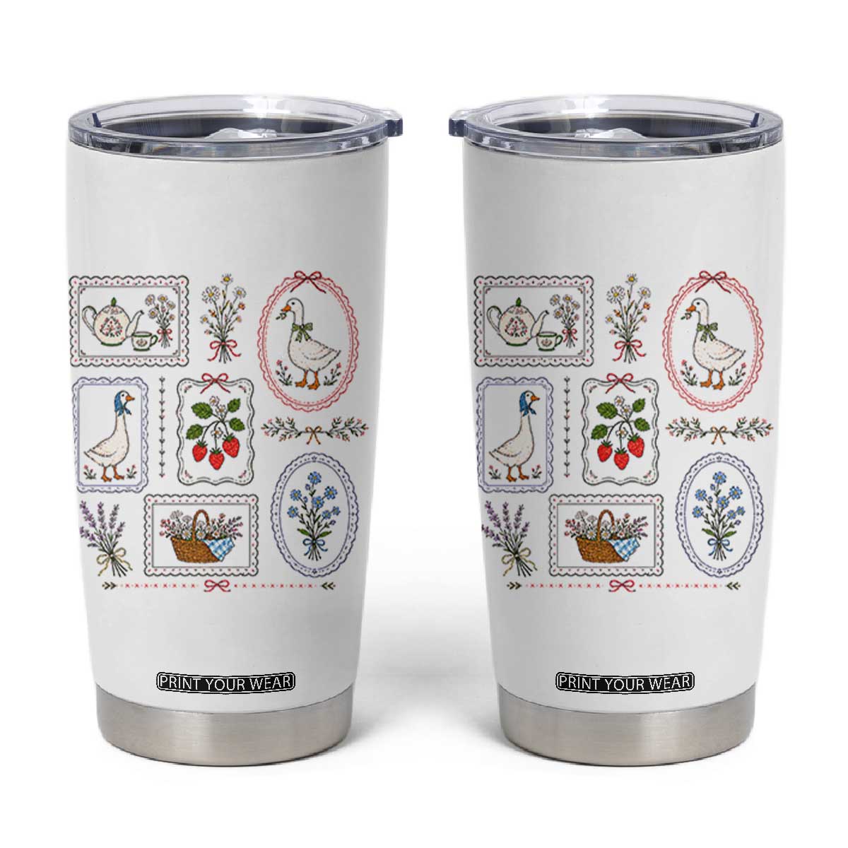 Cottagecore Goose Tumbler Cup Strawberry Gardening Summer Spring TS10 White Print Your Wear
