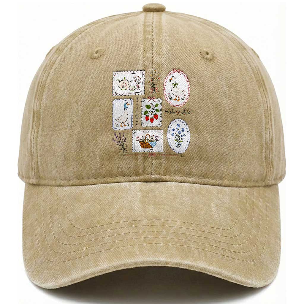 Cottagecore Goose Washed Cotton Baseball Cap Strawberry Gardening Summer Spring TS10 Print Your Wear