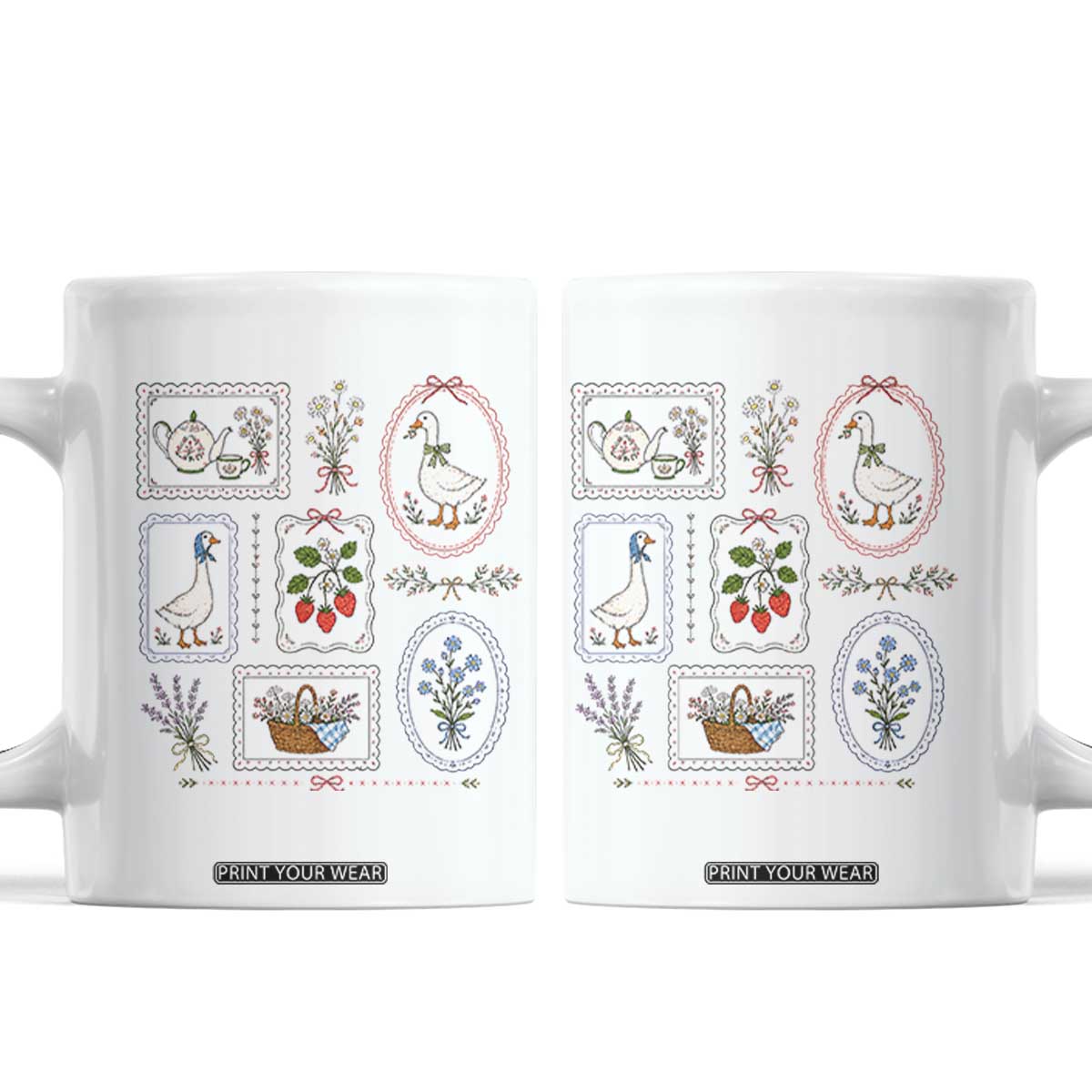 Cottagecore Goose Coffee Mug Strawberry Gardening Summer Spring TS10 White Print Your Wear
