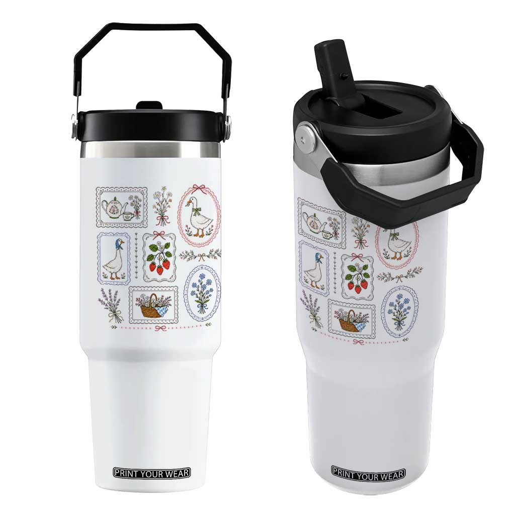 Cottagecore Goose Flip Straw Tumbler Strawberry Gardening Summer Spring TS10 One Size: 30 oz White Print Your Wear