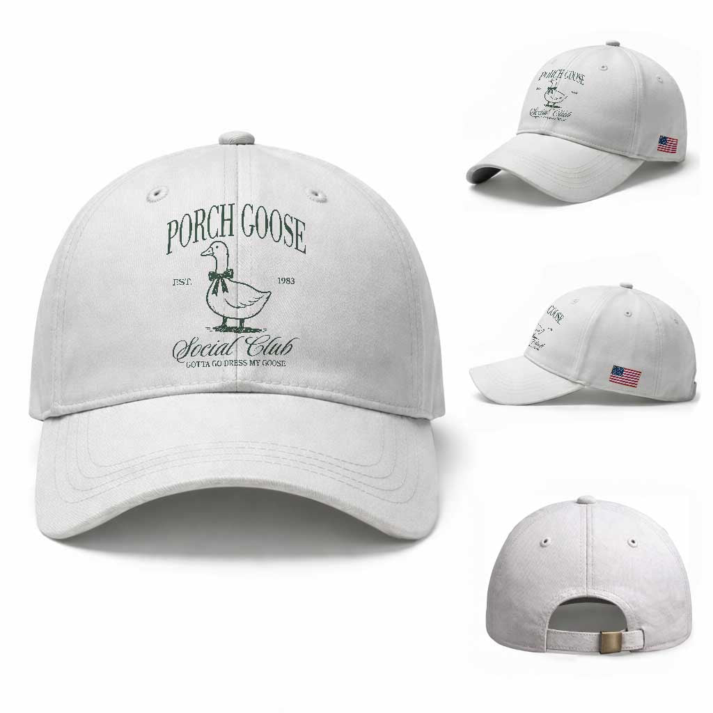 Porch Goose Baseball Cap Cute Garden Club Vibes Moms Grandmas TS10 Baseball Cap Universal Fit White Print Your Wear