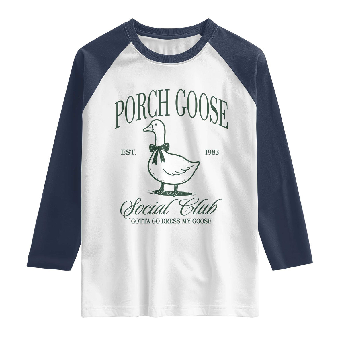 Porch Goose Raglan Shirt Cute Garden Club Vibes Moms Grandmas TS10 White Navy Print Your Wear