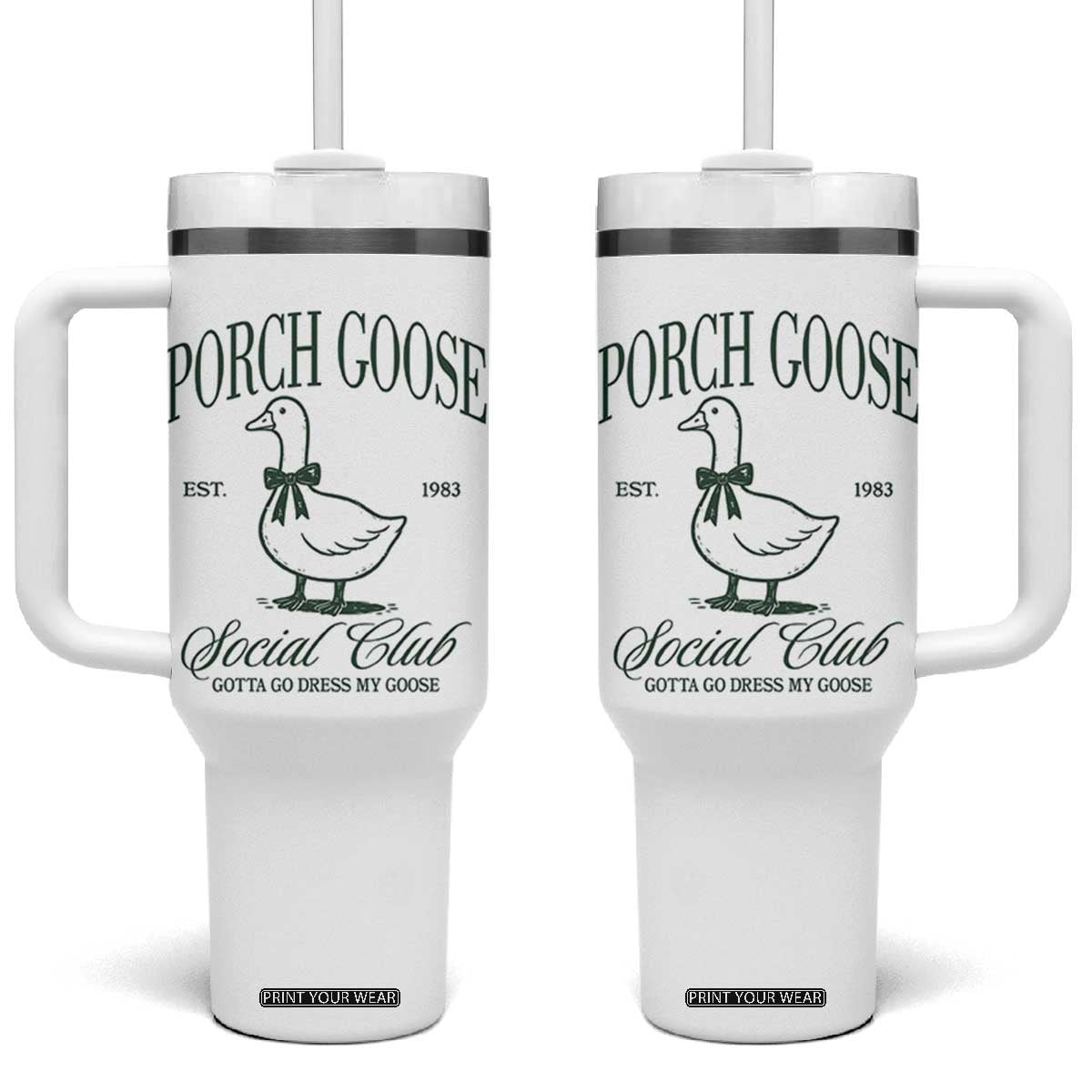 Porch Goose Tumbler With Handle Cute Garden Club Vibes Moms Grandmas TS10 One Size: 40 oz White Print Your Wear