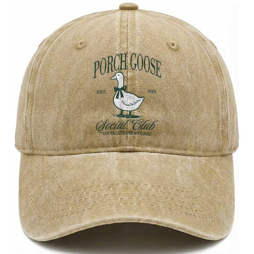 Porch Goose Washed Cotton Baseball Cap Cute Garden Club Vibes Moms Grandmas TS10 Print Your Wear
