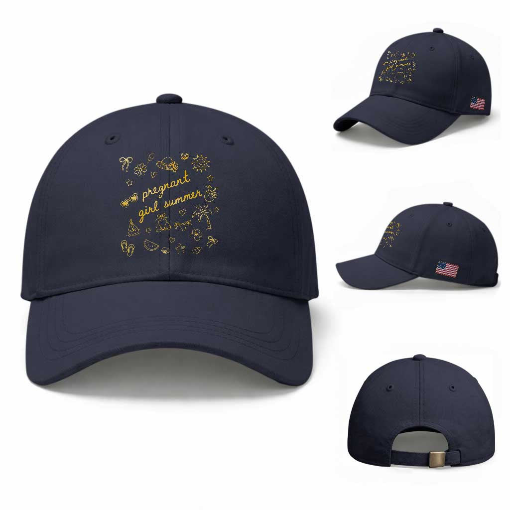 Pregnant Girl Summer Baseball Cap Cute Beach Summer Pregnancy Announcement Baby Shower TS10 Baseball Cap Universal Fit Navy Print Your Wear