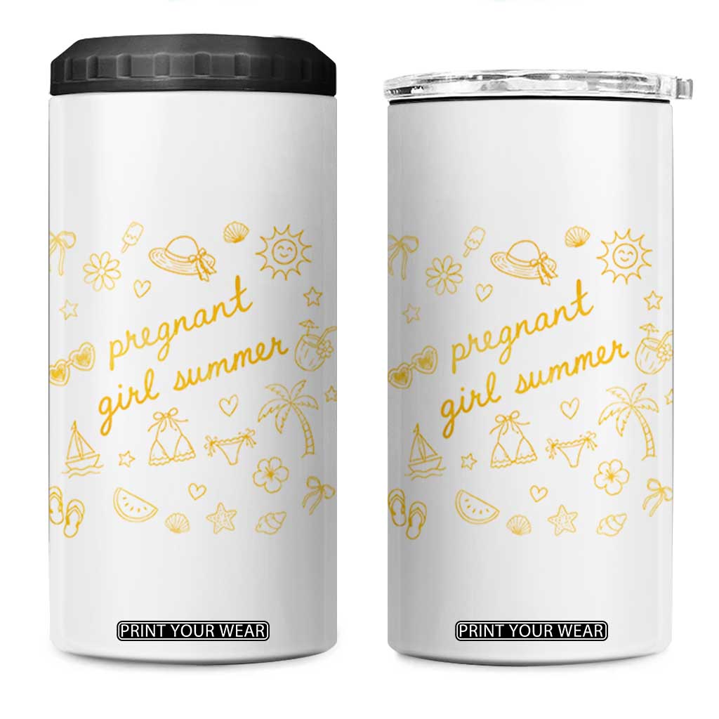 Pregnant Girl Summer 4 in 1 Can Cooler Tumbler Cute Beach Summer Pregnancy Announcement Baby Shower