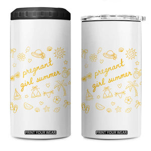 Pregnant Girl Summer 4 in 1 Can Cooler Tumbler Cute Beach Summer Pregnancy Announcement Baby Shower