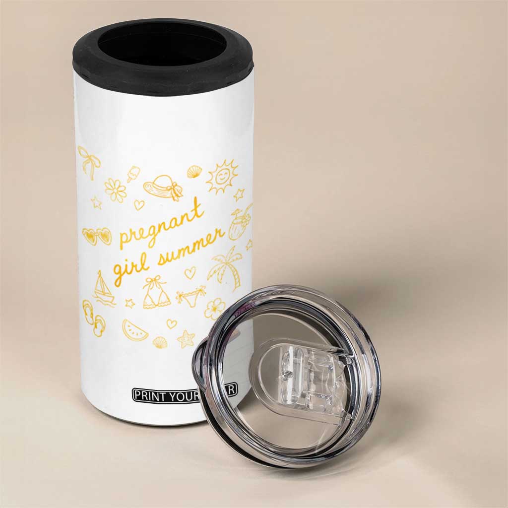 Pregnant Girl Summer 4 in 1 Can Cooler Tumbler Cute Beach Summer Pregnancy Announcement Baby Shower