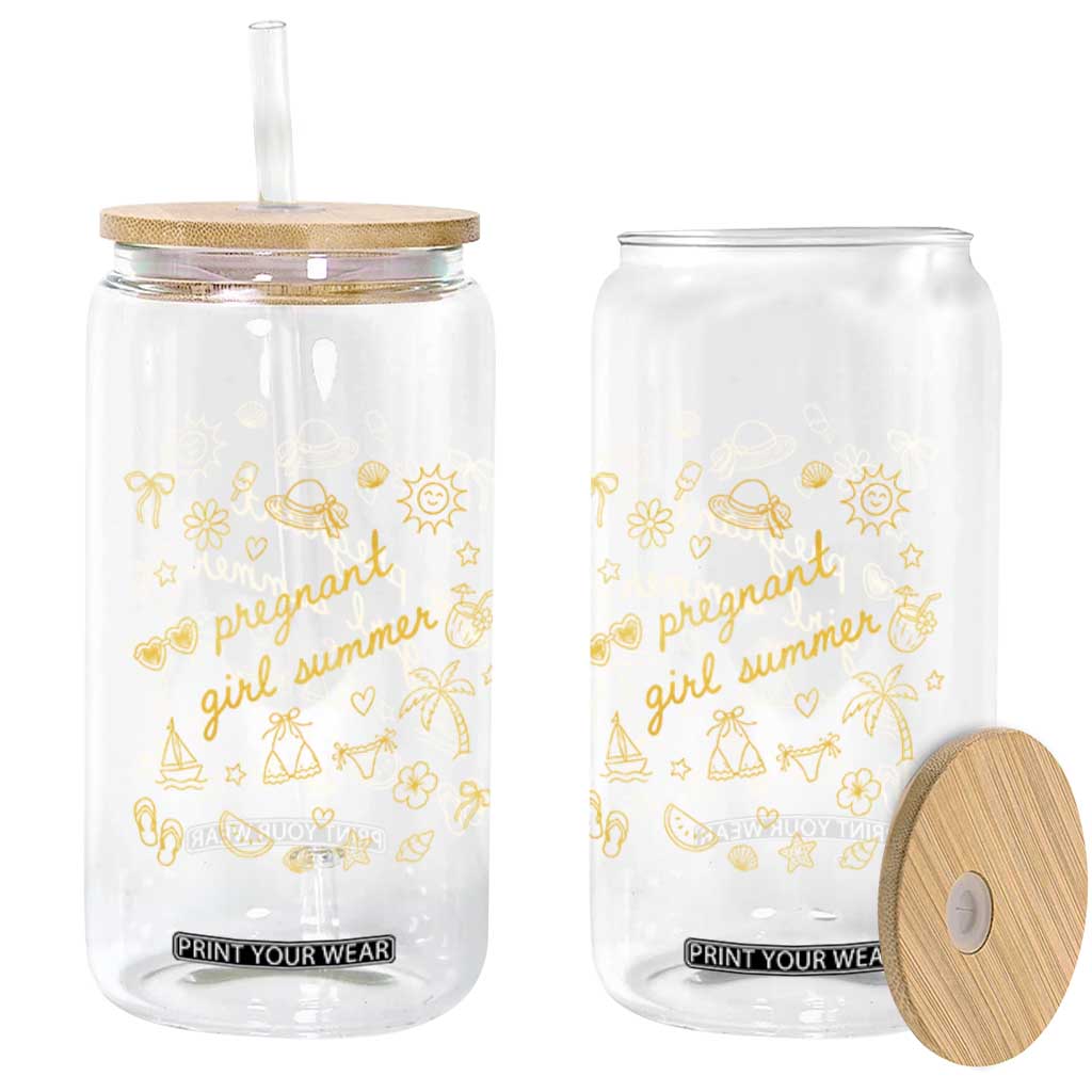 Pregnant Girl Summer Glass Can Cute Beach Summer Pregnancy Announcement Baby Shower