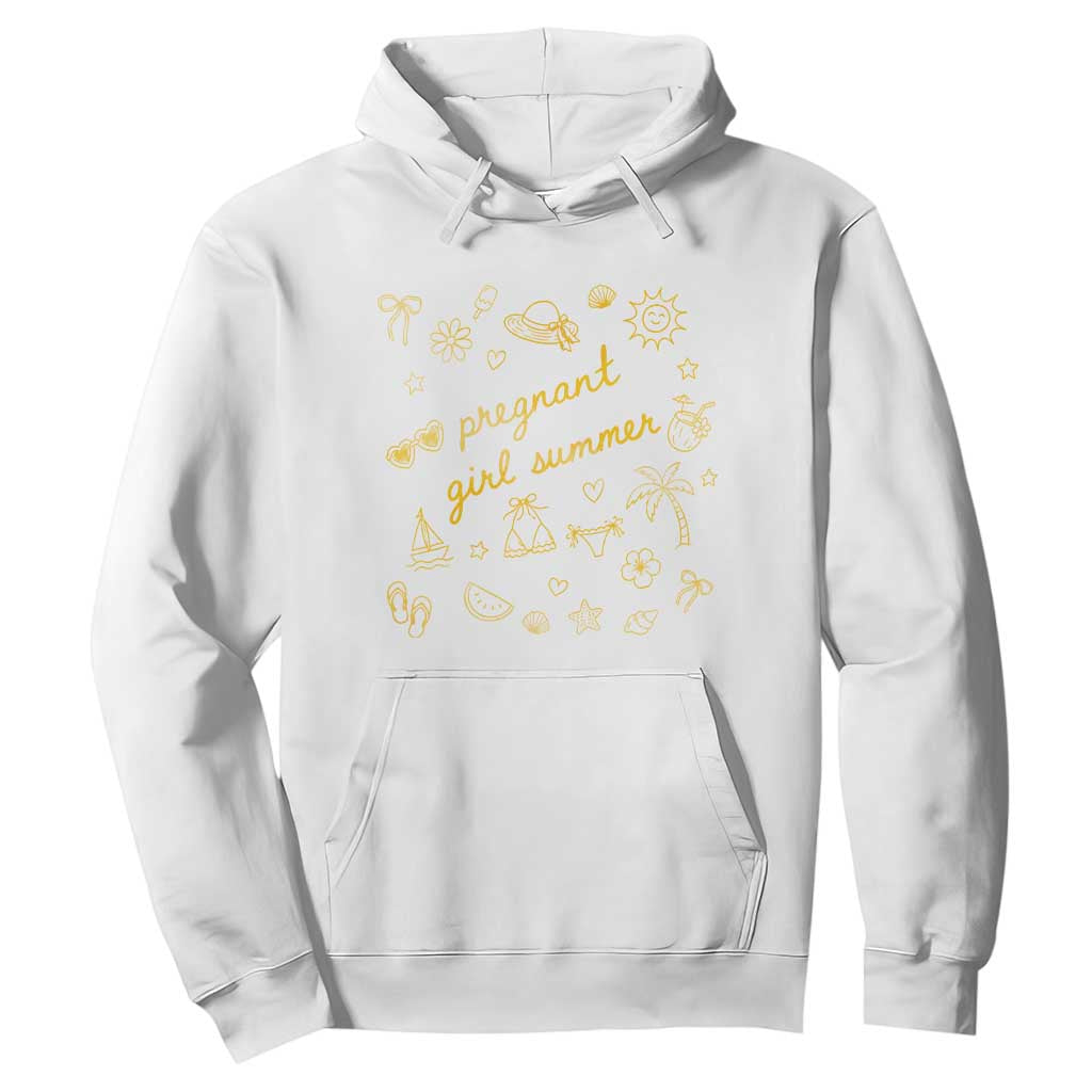 Pregnant Girl Summer Hoodie Cute Beach Summer Pregnancy Announcement Baby Shower TS10 White Print Your Wear