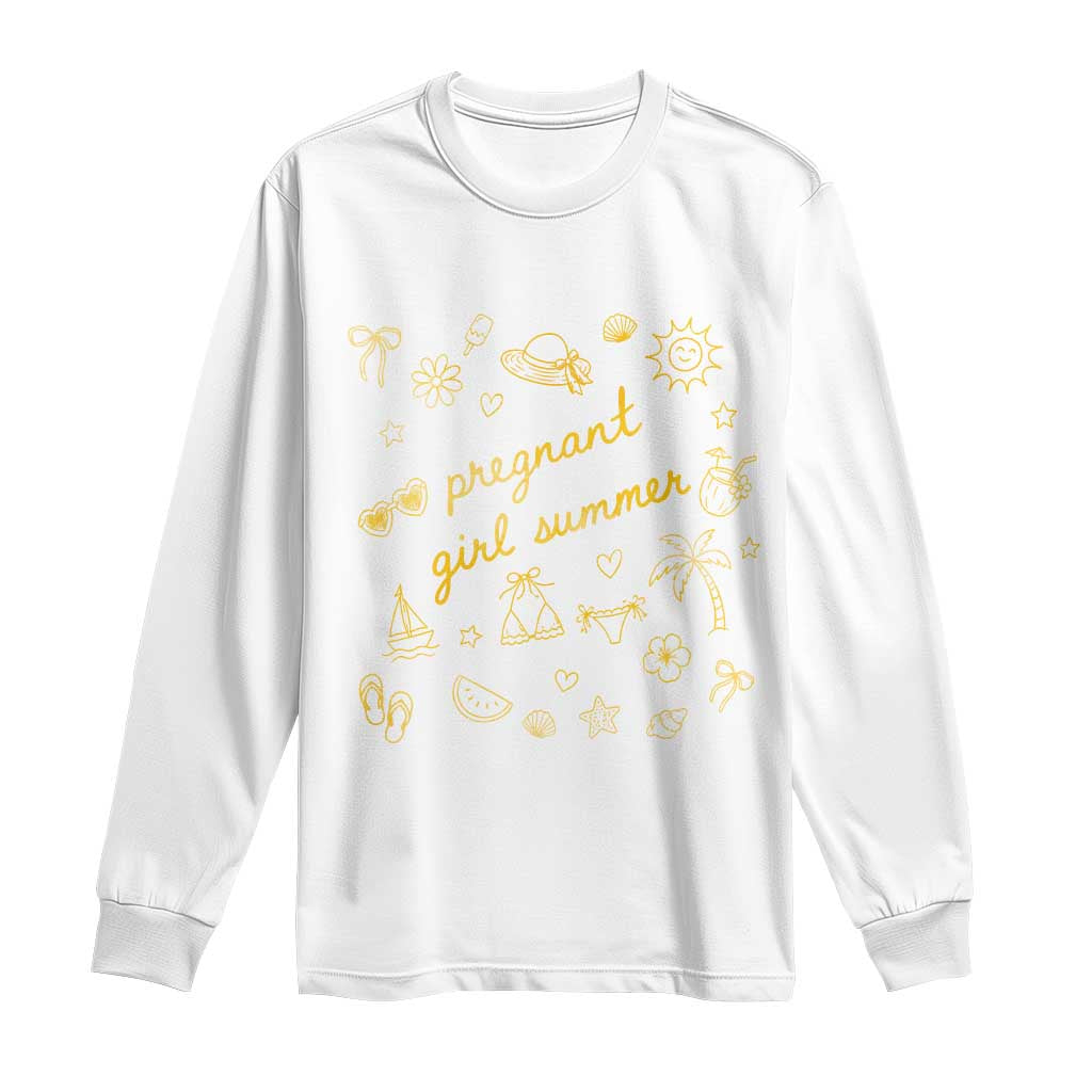 Pregnant Girl Summer Long Sleeve Shirt Cute Beach Summer Pregnancy Announcement Baby Shower TS10 White Print Your Wear
