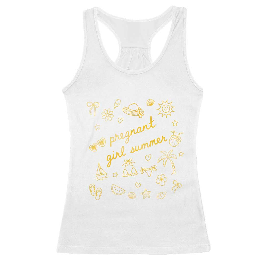 Pregnant Girl Summer Racerback Tank Top Cute Beach Summer Pregnancy Announcement Baby Shower TS10 White Print Your Wear