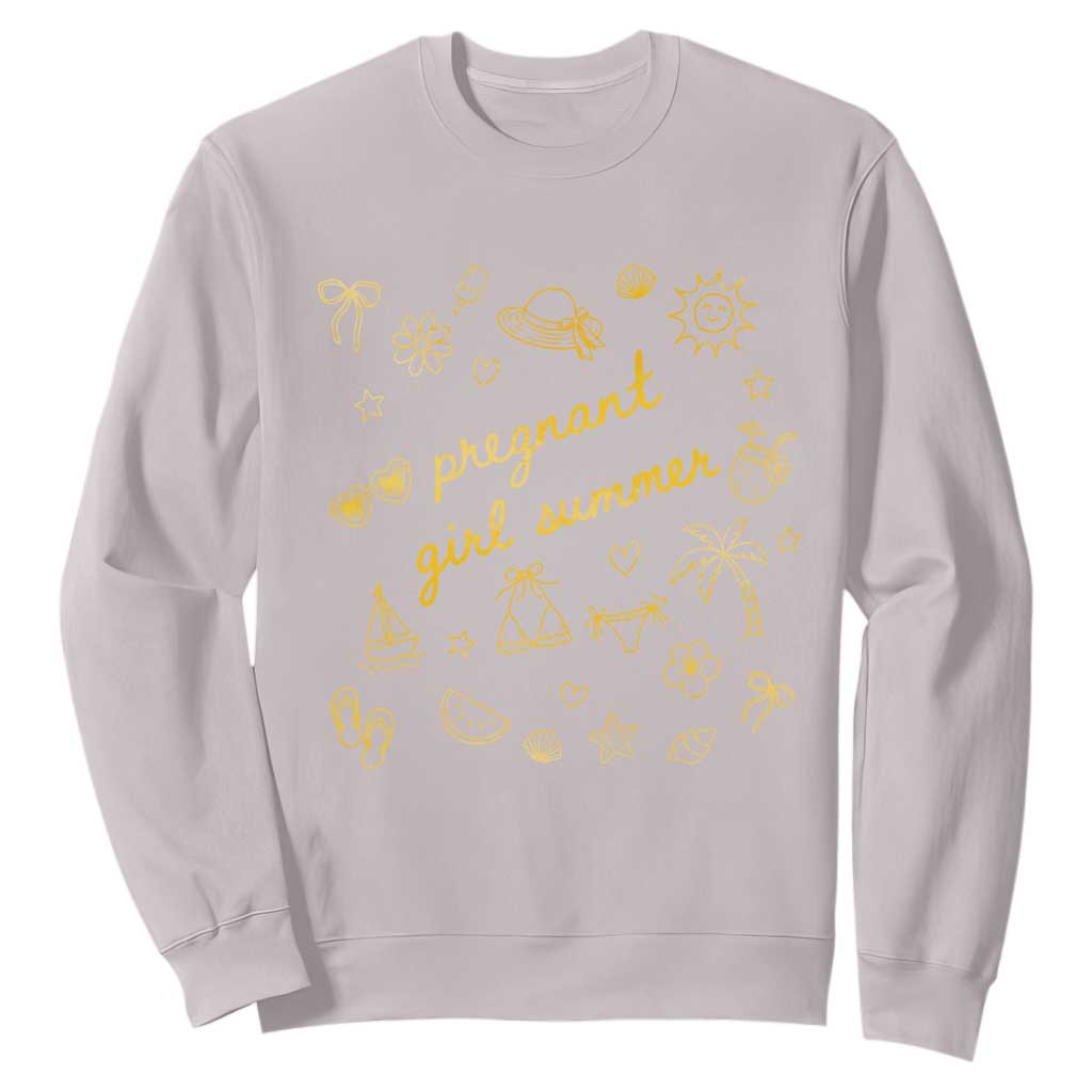 Pregnant Girl Summer Sweatshirt Cute Beach Summer Pregnancy Announcement Baby Shower TS10 Ice Gray Print Your Wear