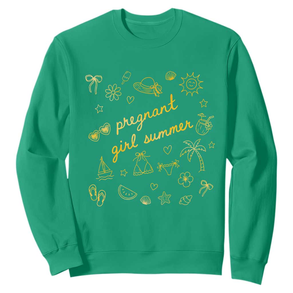 Pregnant Girl Summer Sweatshirt Cute Beach Summer Pregnancy Announcement Baby Shower TS10 Irish Green Print Your Wear