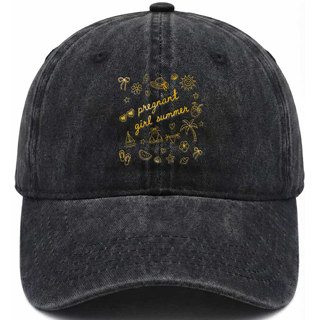 Pregnant Girl Summer Washed Cotton Baseball Cap Cute Beach Summer Pregnancy Announcement Baby Shower TS10 Print Your Wear