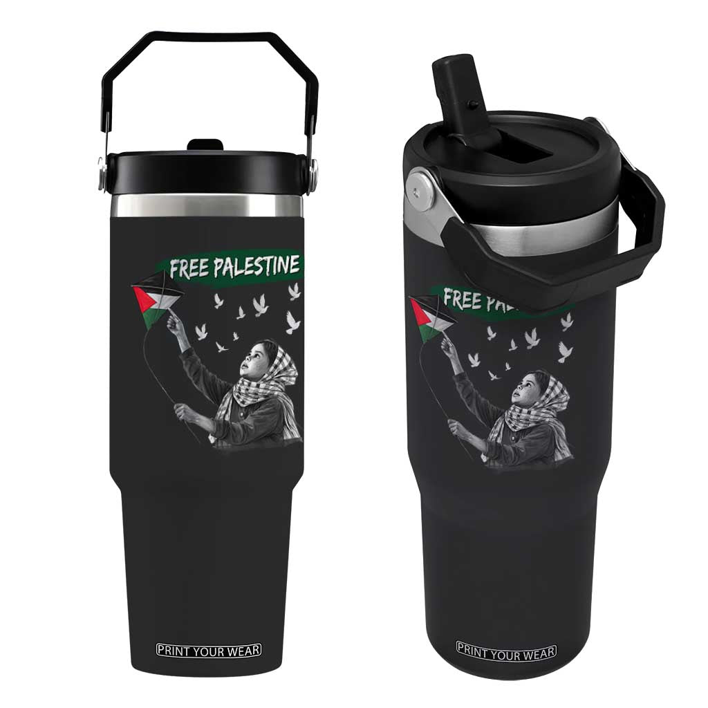 Free Palestine Flip Straw Tumbler Gaza Palestinian Flag TS10 One Size: 30 oz Black Print Your Wear