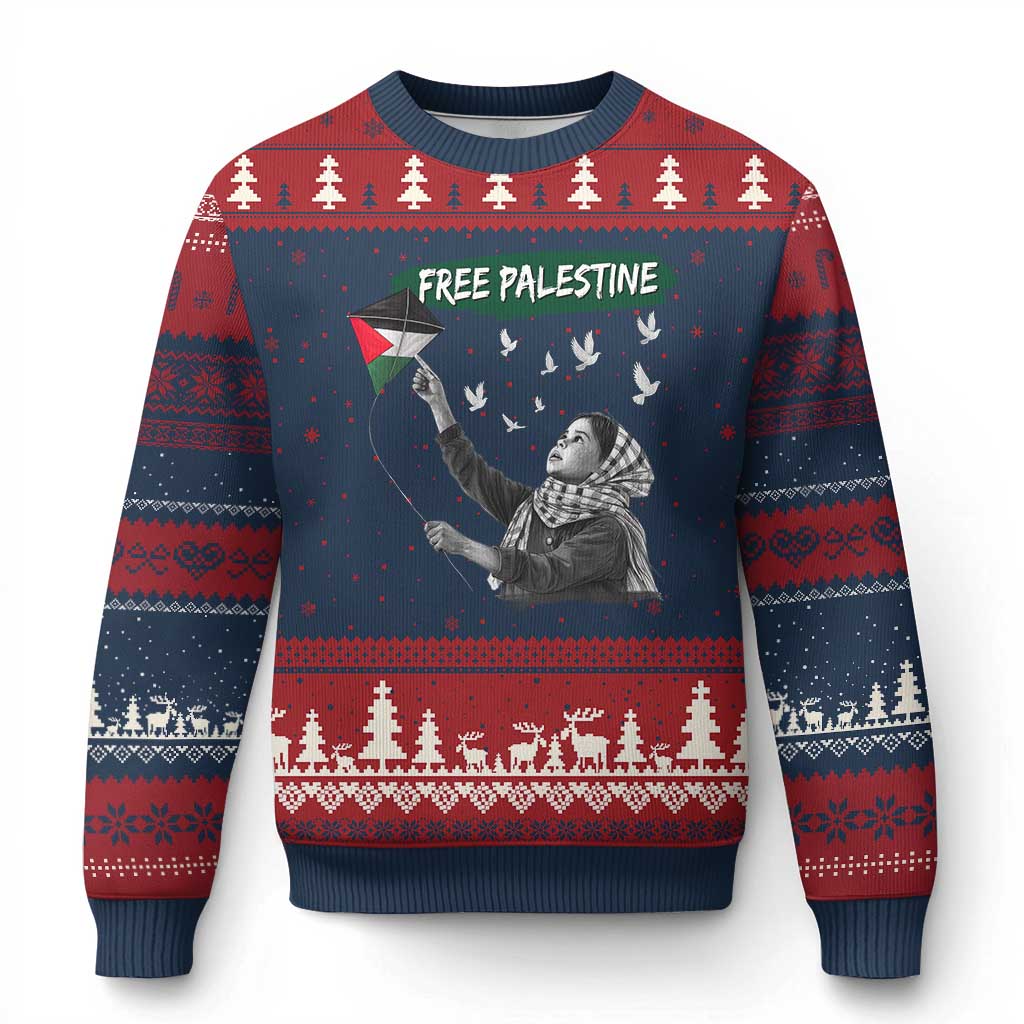 Free Palestine Ugly Christmas Sweater Gaza Palestinian Flag TS10 Navy Red Print Your Wear