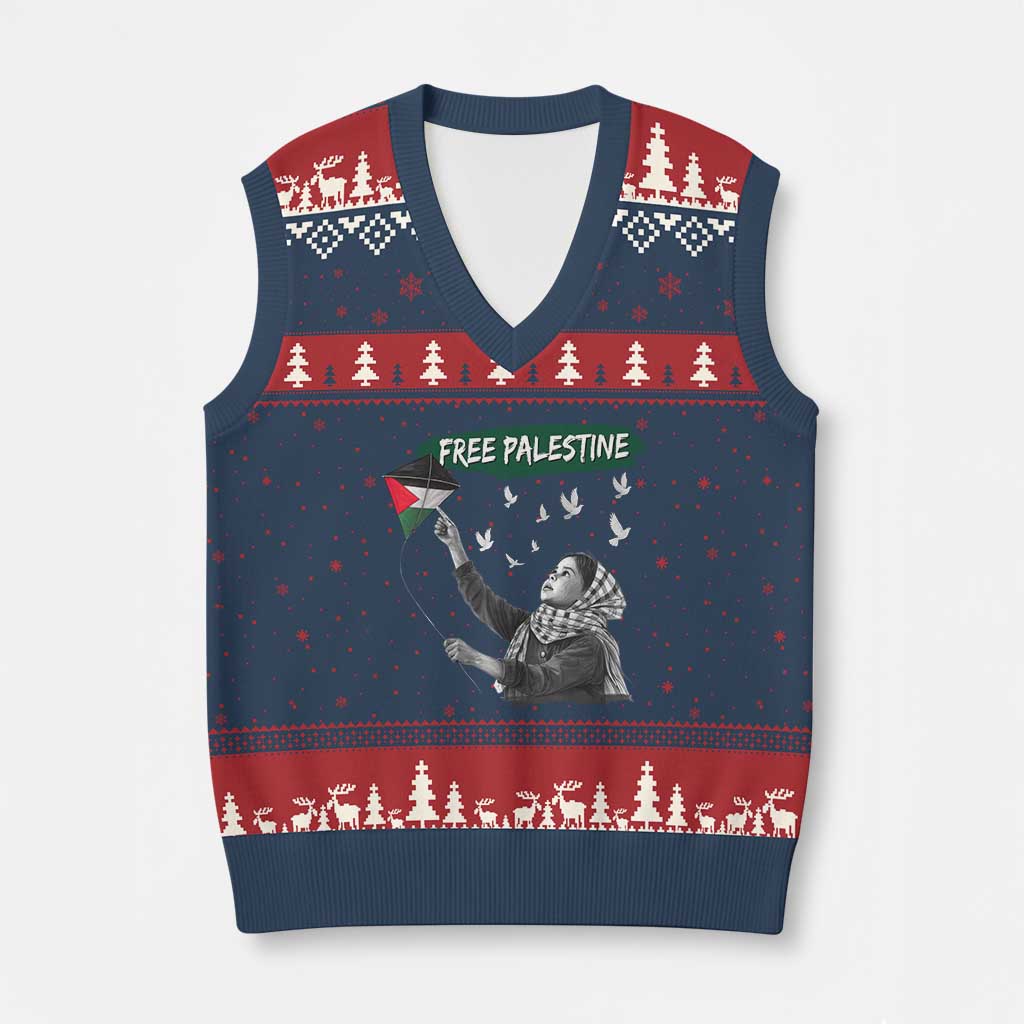 Free Palestine V-Neck Knit Sweater Vest Gaza Palestinian Flag TS10 Navy Red Print Your Wear