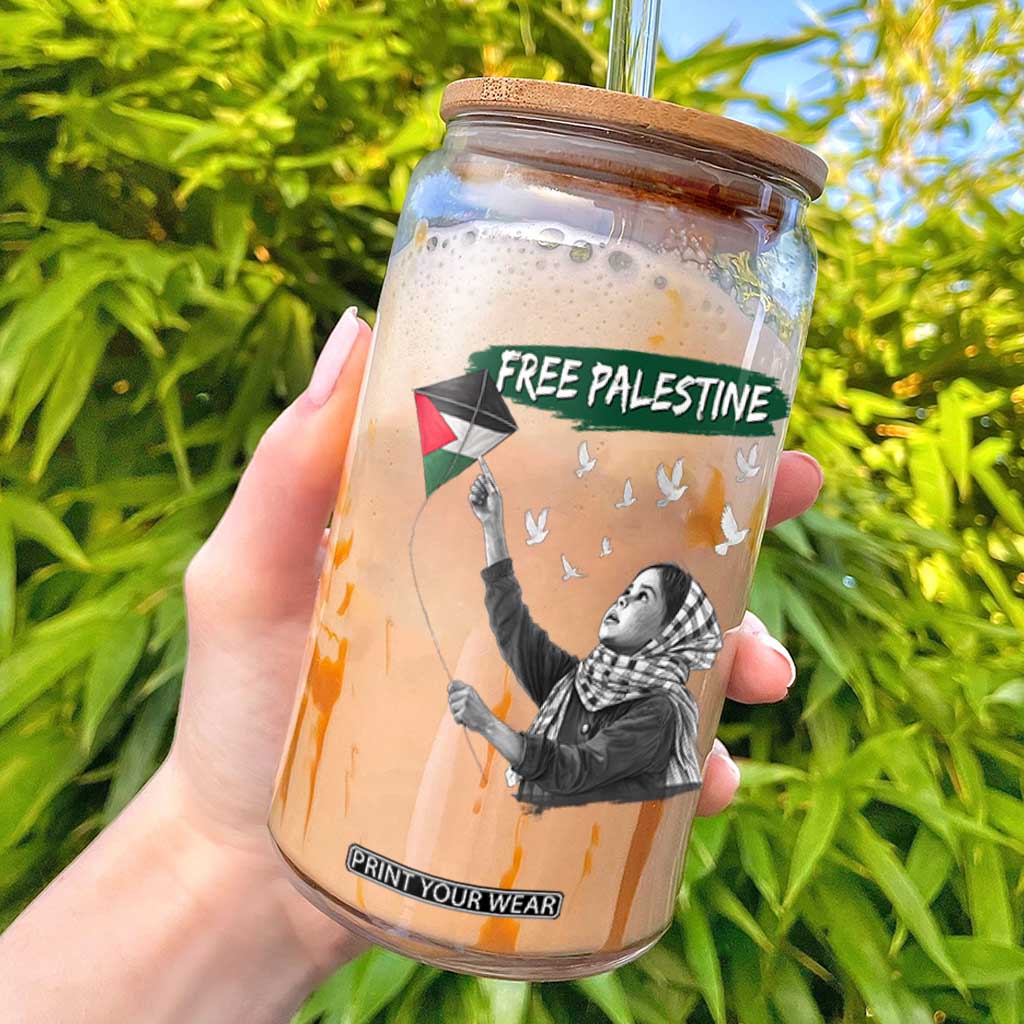 Free Palestine Glass Can Gaza Palestinian Flag TS10 Black Print Your Wear