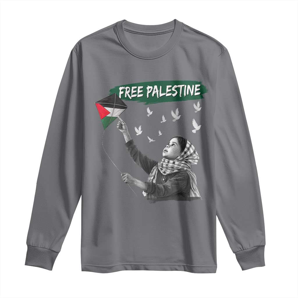 Free Palestine Long Sleeve Shirt Gaza Palestinian Flag TS10 Charcoal Print Your Wear