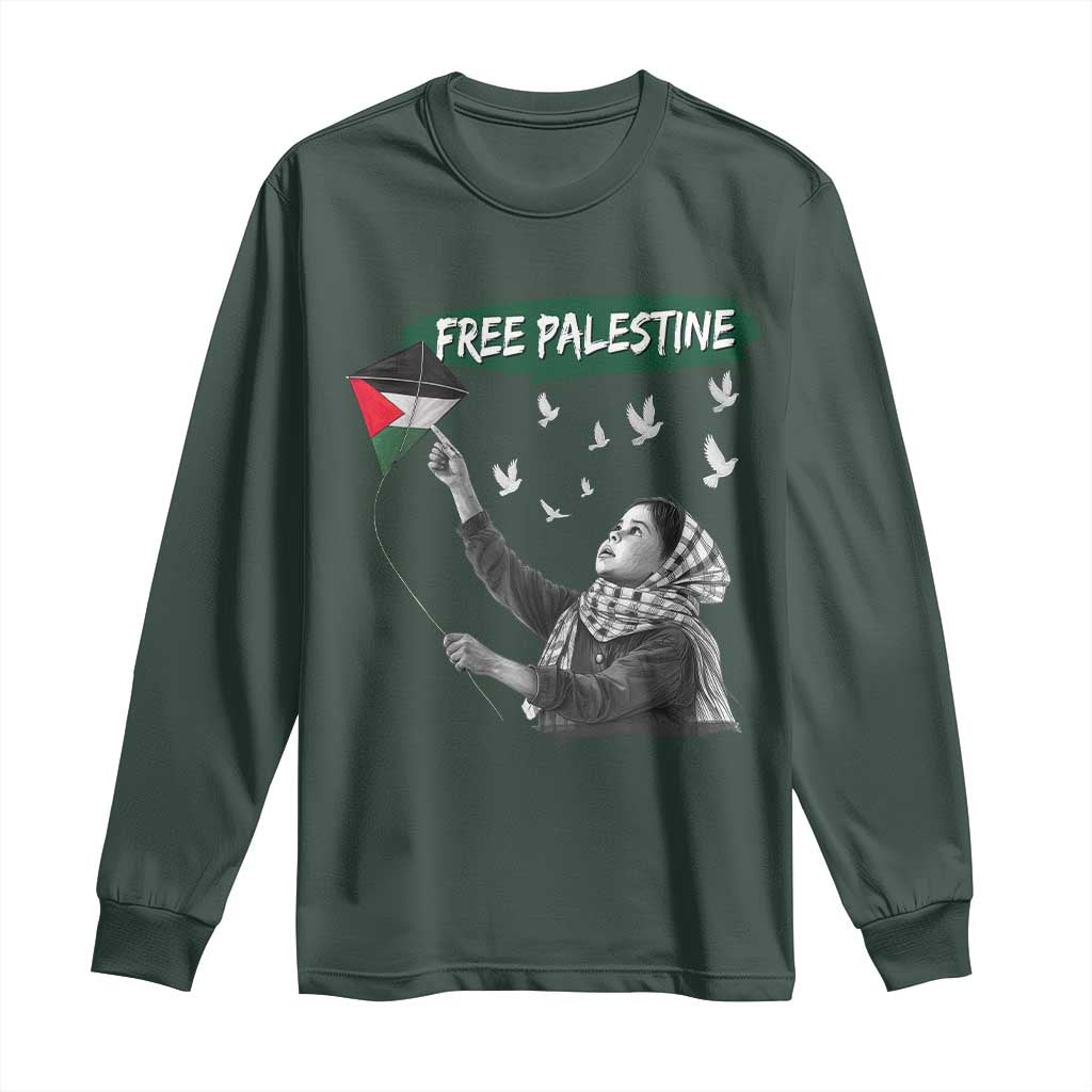 Free Palestine Long Sleeve Shirt Gaza Palestinian Flag TS10 Dark Forest Green Print Your Wear