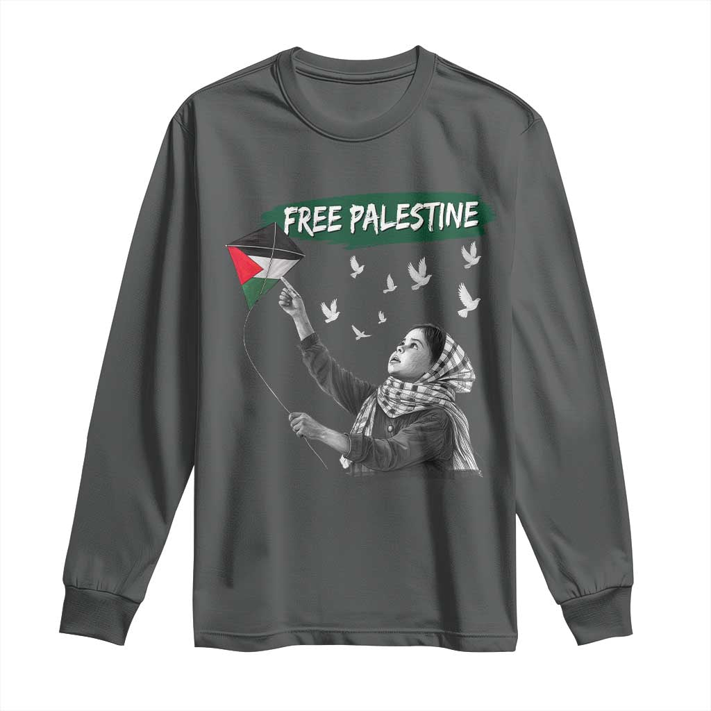 Free Palestine Long Sleeve Shirt Gaza Palestinian Flag TS10 Dark Heather Print Your Wear