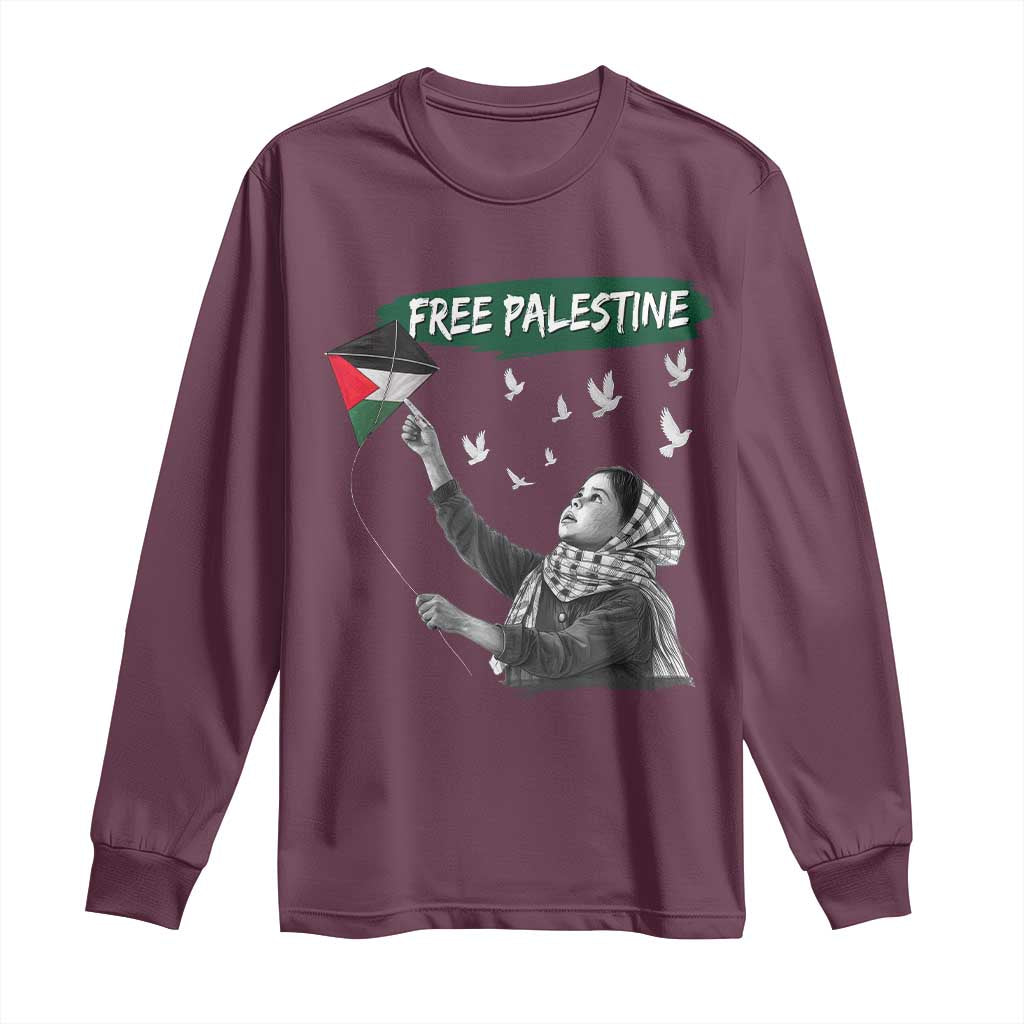 Free Palestine Long Sleeve Shirt Gaza Palestinian Flag TS10 Maroon Print Your Wear