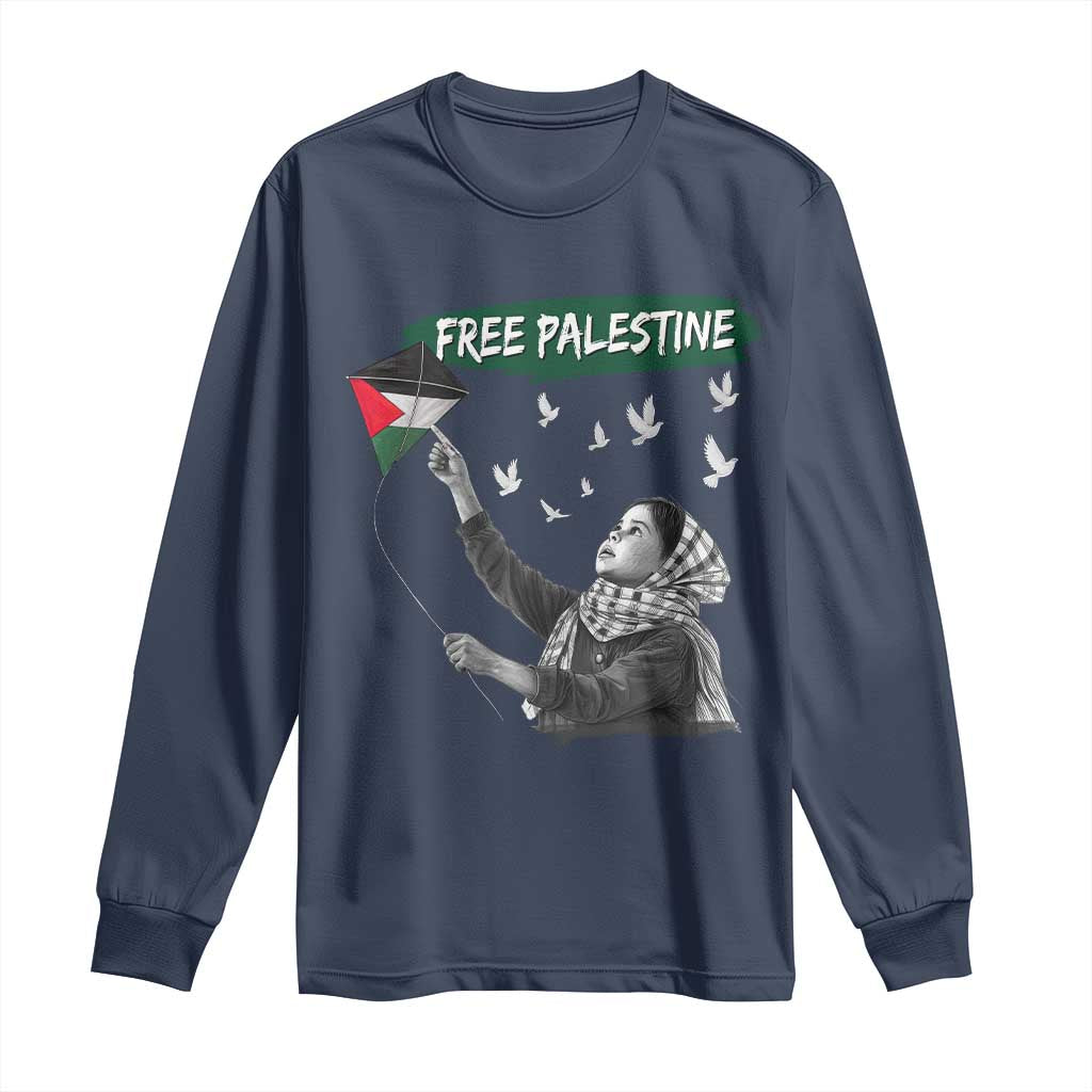 Free Palestine Long Sleeve Shirt Gaza Palestinian Flag TS10 Navy Print Your Wear