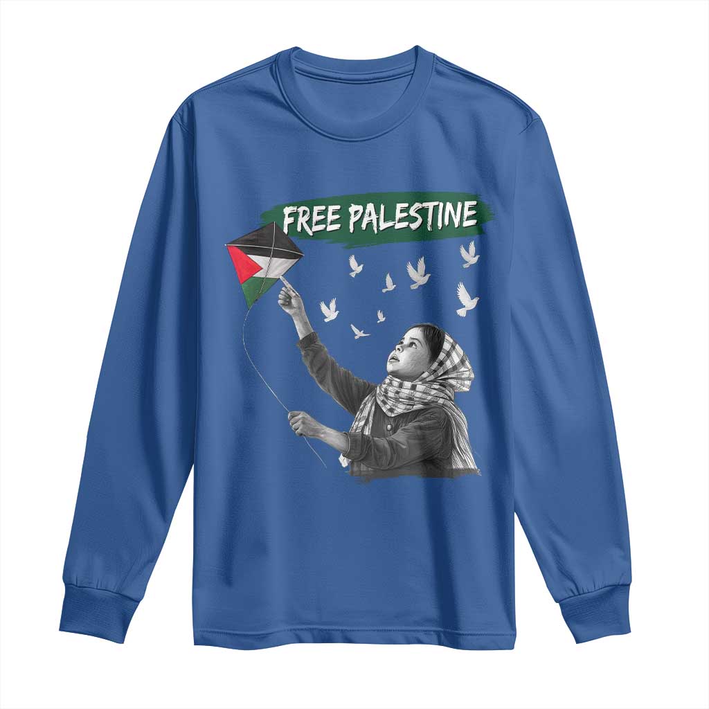 Free Palestine Long Sleeve Shirt Gaza Palestinian Flag TS10 Royal Blue Print Your Wear
