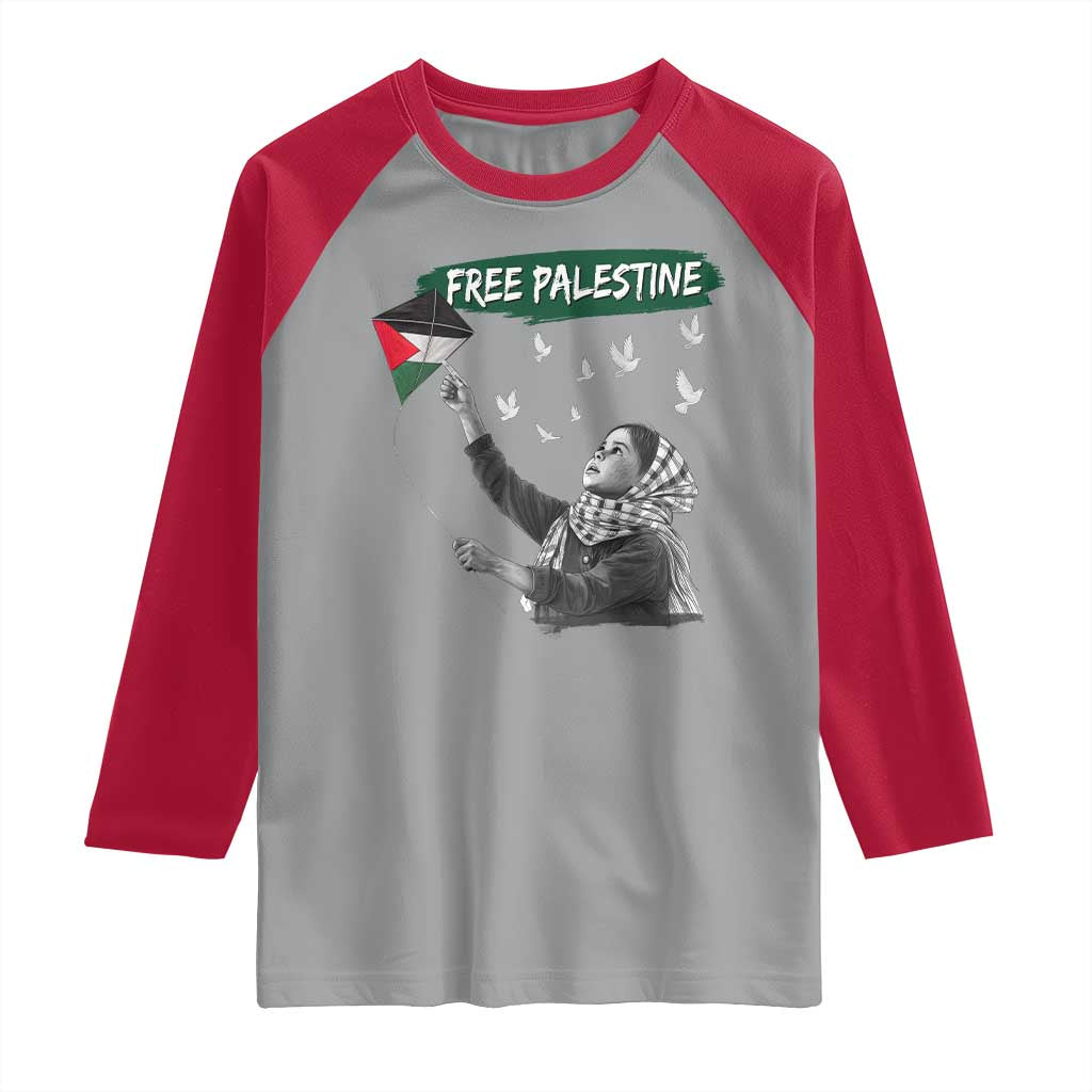 Free Palestine Raglan Shirt Gaza Palestinian Flag TS10 Sport Gray Red Print Your Wear