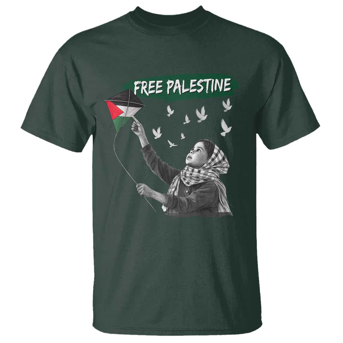 Free Palestine T Shirt Gaza Palestinian Flag TS10 Dark Forest Green Print Your Wear