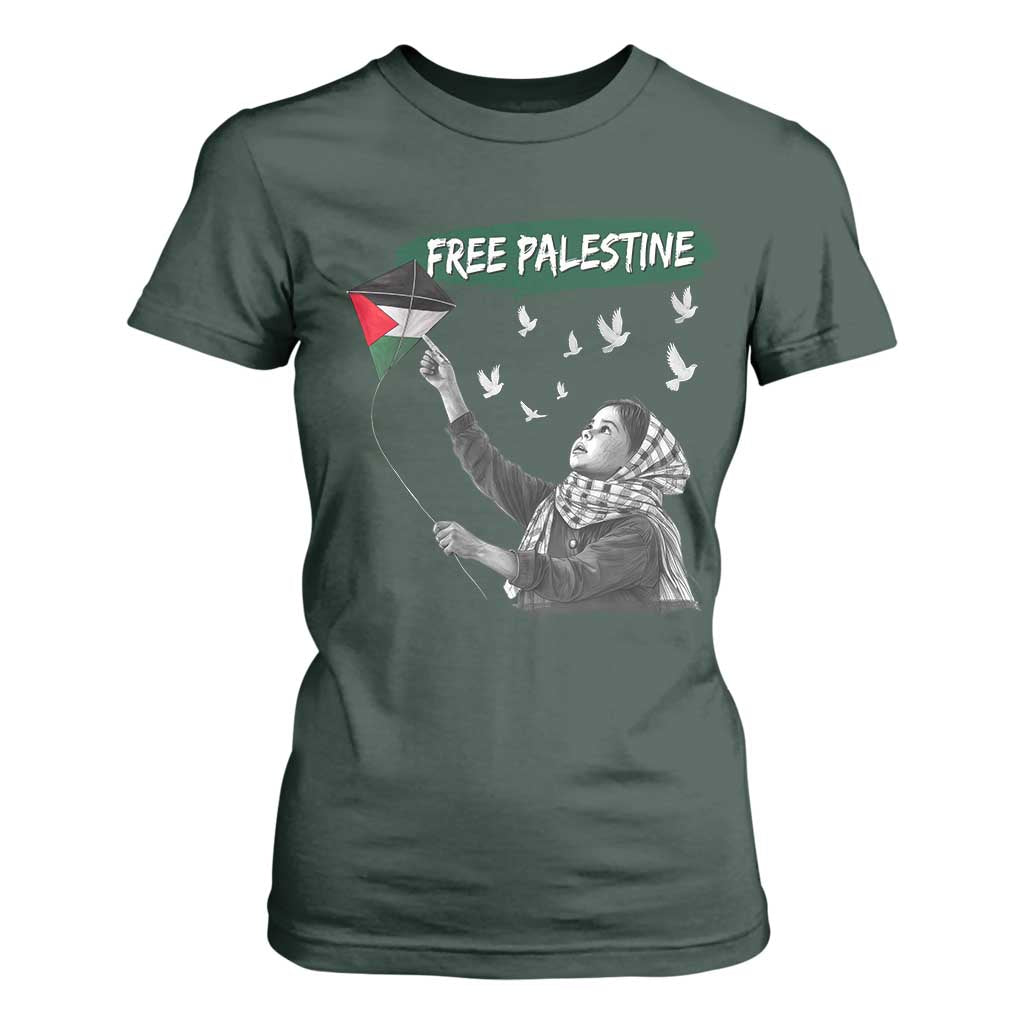 Free Palestine T Shirt For Women Gaza Palestinian Flag TS10 Dark Forest Green Print Your Wear
