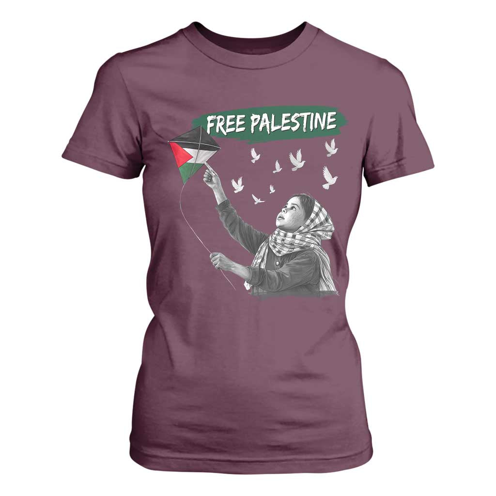Free Palestine T Shirt For Women Gaza Palestinian Flag TS10 Maroon Print Your Wear