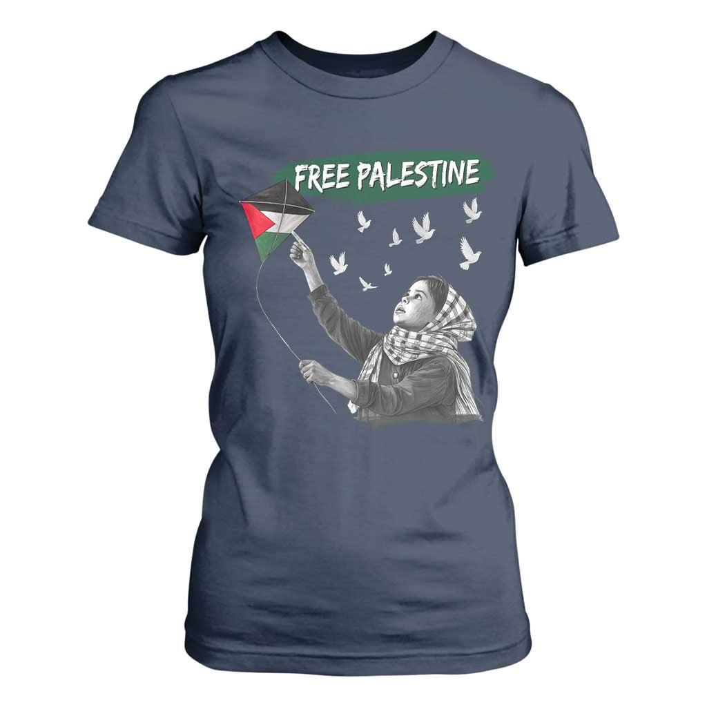 Free Palestine T Shirt For Women Gaza Palestinian Flag TS10 Navy Print Your Wear