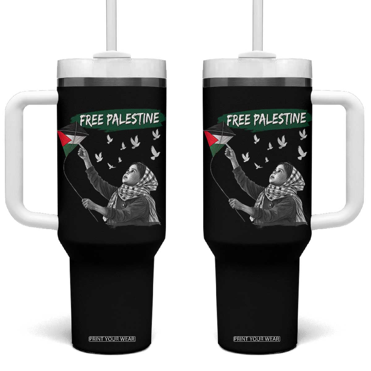 Free Palestine Tumbler With Handle Gaza Palestinian Flag TS10 One Size: 40 oz Black Print Your Wear