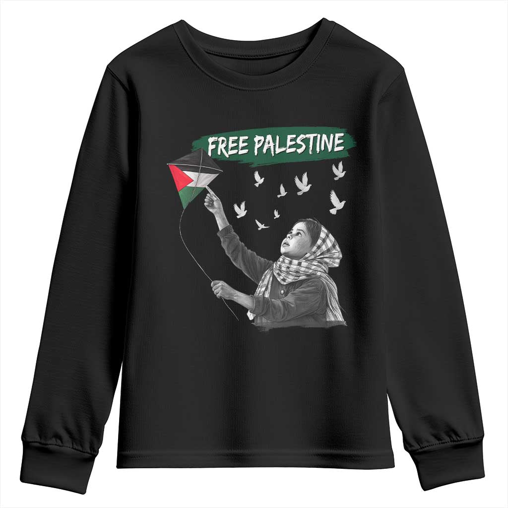 Free Palestine Youth Sweatshirt Gaza Palestinian Flag TS10 Black Print Your Wear