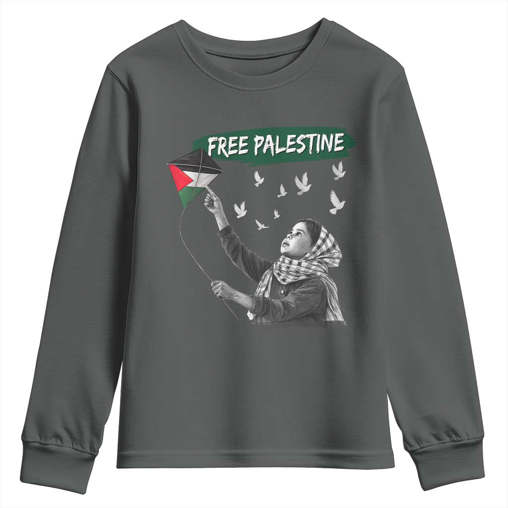 Free Palestine Youth Sweatshirt Gaza Palestinian Flag TS10 Dark Heather Print Your Wear