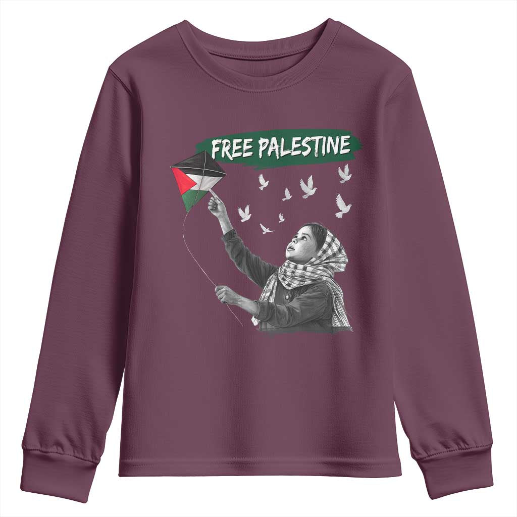 Free Palestine Youth Sweatshirt Gaza Palestinian Flag TS10 Maroon Print Your Wear