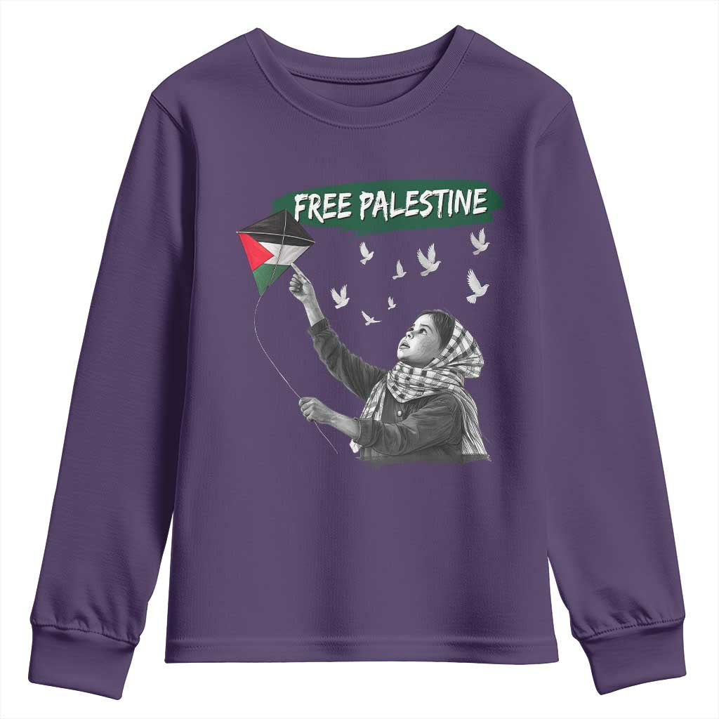 Free Palestine Youth Sweatshirt Gaza Palestinian Flag TS10 Purple Print Your Wear
