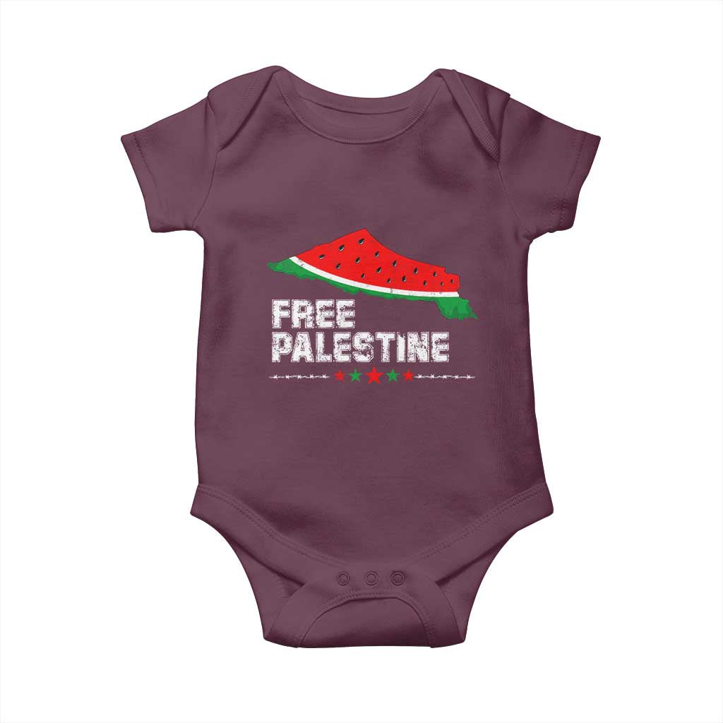 Free Palestine Baby Onesie Watermelon Map TS10 Maroon Print Your Wear