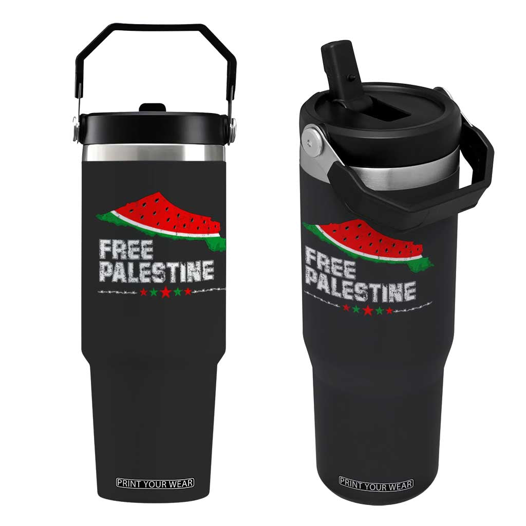 Free Palestine Flip Straw Tumbler Watermelon Map TS10 One Size: 30 oz Black Print Your Wear